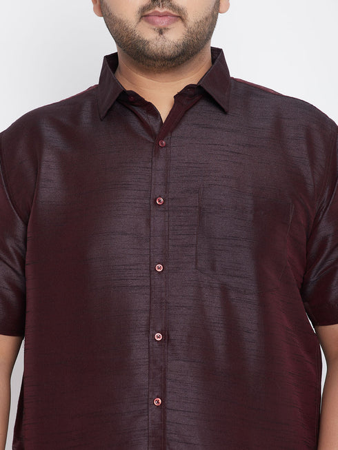 Vastramay Men's Plus Size Wine Silk Blend Ethnic Shirt