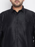 Vastramay Men's Plus Size Black And White Silk Blend Shirt And Mundu Set