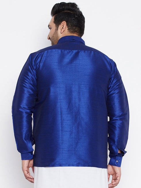 Vastramay Men's Plus Size Blue Silk Blend Ethnic Shirt