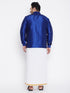 Vastramay Men's Plus Size Blue And White Silk Blend Shirt And Mundu Set