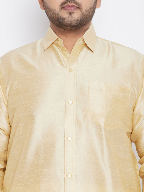 Vastramay Men's Plus Size Golden Silk Blend Ethnic Shirt