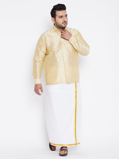 Vastramay Men's Plus Size Golden Silk Blend Ethnic Shirt