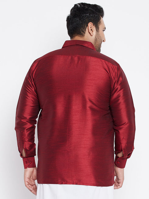 Vastramay Men's Plus Size Maroon Silk Blend Ethnic Shirt