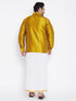 Vastramay Men's Plus Size Mustard And White Silk Blend Shirt And Mundu Set