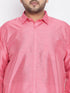 Vastramay Men's Plus Size Pink And White Silk Blend Shirt And Mundu Set