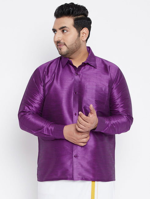 Vastramay Men's Plus Size Purple Silk Blend Ethnic Shirt