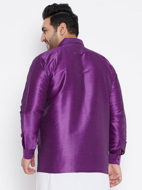 Vastramay Men's Plus Size Purple Silk Blend Ethnic Shirt