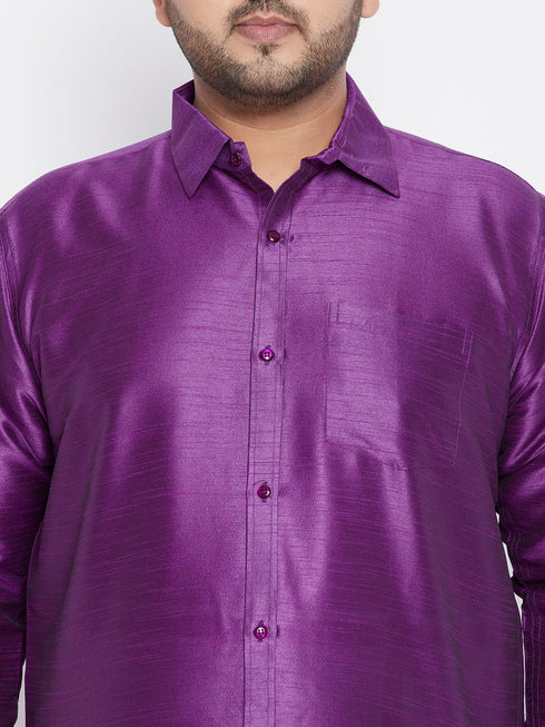 Vastramay Men's Plus Size Purple Silk Blend Ethnic Shirt