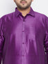 Vastramay Men's Plus Size Purple And White Silk Blend Shirt And Mundu Set
