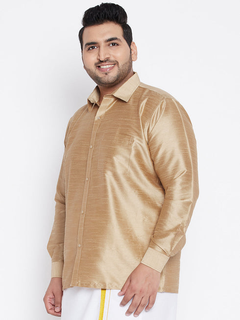 Vastramay Men's Plus Size Rose Gold Silk Blend Ethnic Shirt