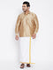 Vastramay Men's Plus Size Rose Gold And White Silk Blend Shirt And Mundu Set
