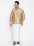 Vastramay Men's Plus Size Rose Gold And White Silk Blend Shirt And Mundu Set