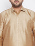 Vastramay Men's Plus Size Rose Gold And White Silk Blend Shirt And Mundu Set