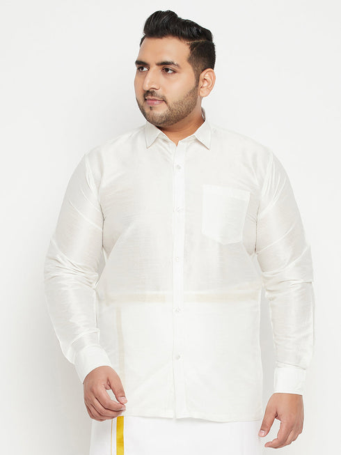 Vastramay Men's Plus Size White Silk Blend Ethnic Shirt