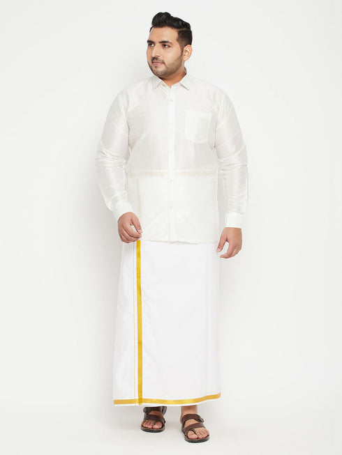 Vastramay Men's Plus Size White Silk Blend Ethnic Shirt