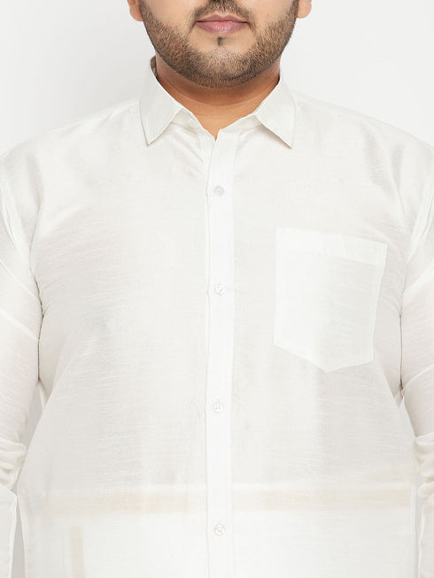 Vastramay Men's Plus Size White Silk Blend Ethnic Shirt