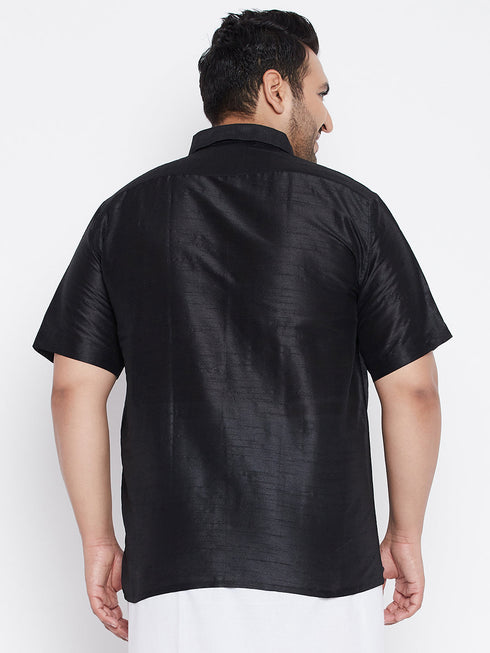 Vastramay Men's Plus Size Black Silk Blend Ethnic Shirt