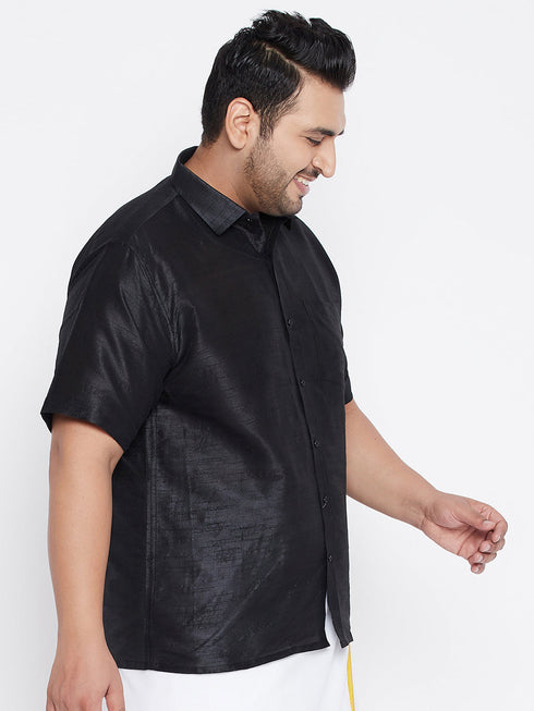 Vastramay Men's Plus Size Black Silk Blend Ethnic Shirt