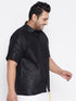 Vastramay Men's Plus Size Black Silk Blend Ethnic Shirt