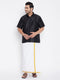 Vastramay Men's Plus Size Black Silk Blend Ethnic Shirt and Mundu Set