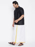 Vastramay Men's Plus Size Black Silk Blend Ethnic Shirt and Mundu Set