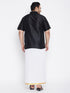 Vastramay Men's Plus Size Black Silk Blend Ethnic Shirt and Mundu Set