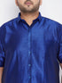 Vastramay Men's Plus Size Blue And White Silk Blend Shirt And Mundu Set