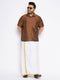 Vastramay Men's Plus Size Coffee Shirt And Mundu Set