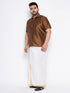 Vastramay Men's Plus Size Coffee Shirt And Mundu Set