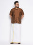 Vastramay Men's Plus Size Coffee Shirt And Mundu Set