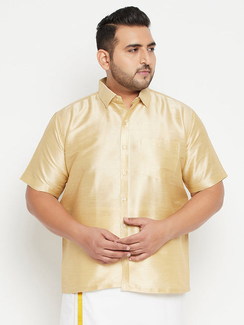 Vastramay Men's Plus Size Gold Silk Blend Ethnic Shirt