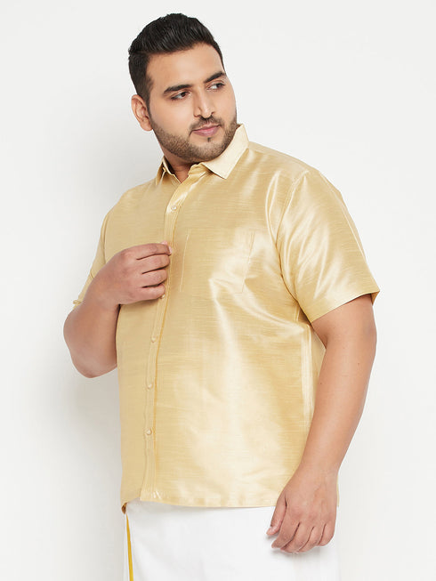 Vastramay Men's Plus Size Gold Silk Blend Ethnic Shirt