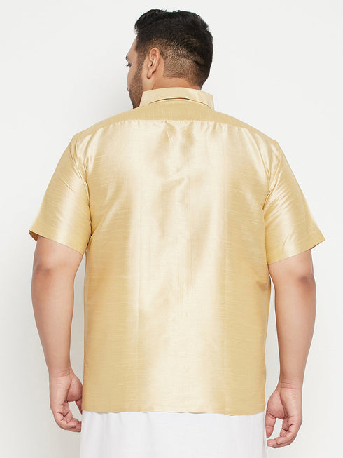 Vastramay Men's Plus Size Gold Silk Blend Ethnic Shirt