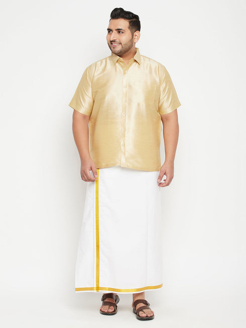 Vastramay Men's Plus Size Gold Silk Blend Ethnic Shirt