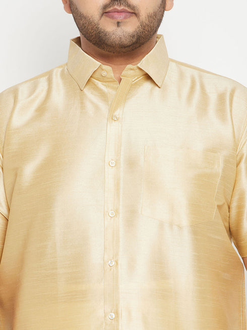 Vastramay Men's Plus Size Gold Silk Blend Ethnic Shirt
