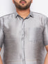 Vastramay Men's Plus Size Grey Shirt And Mundu Set