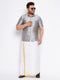 Vastramay Men's Plus Size Grey Shirt And Mundu Set