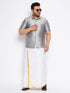 Vastramay Men's Plus Size Grey Shirt And Mundu Set