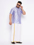 Vastramay Men's Plus Size Lavender Shirt And Mundu Set