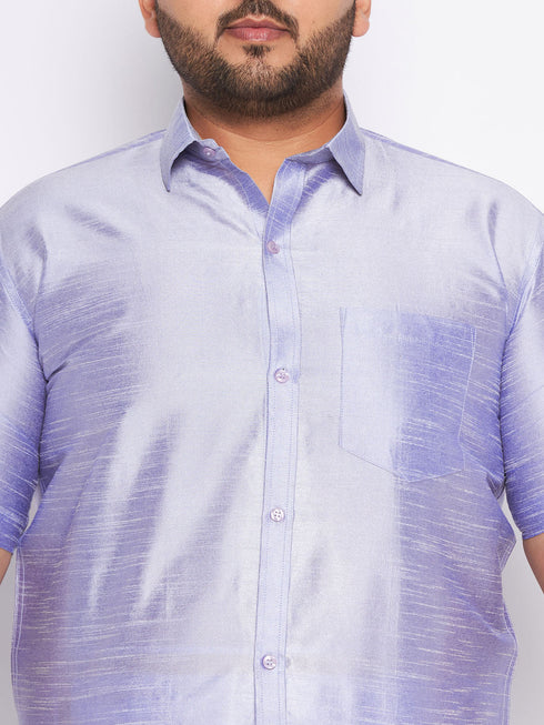 Vastramay Men's Plus Size Lavender Shirt And Mundu Set