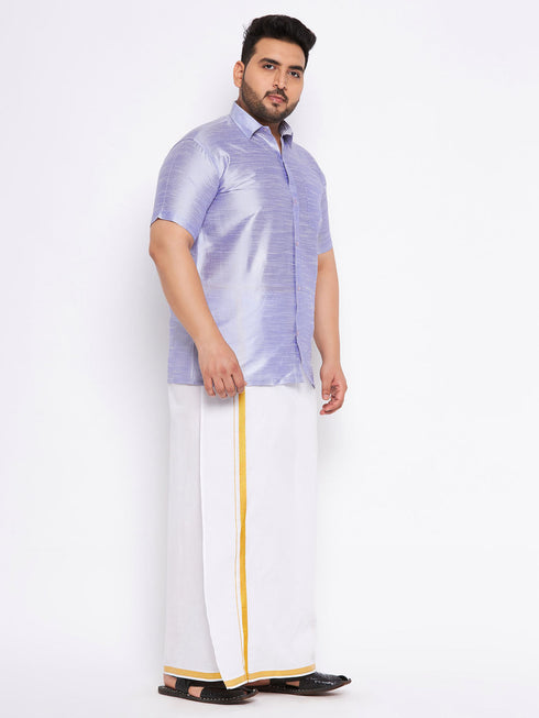 Vastramay Men's Plus Size Lavender Shirt And Mundu Set