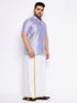 Vastramay Men's Plus Size Lavender Shirt And Mundu Set
