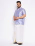Vastramay Men's Plus Size Lavender Shirt And Mundu Set