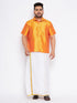 Vastramay Men's Plus Size Orange Shirt And Mundu Set