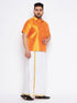 Vastramay Men's Plus Size Orange Shirt And Mundu Set