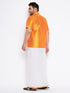 Vastramay Men's Plus Size Orange Shirt And Mundu Set