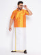 Vastramay Men's Plus Size Orange Shirt And Mundu Set