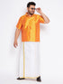 Vastramay Men's Plus Size Orange Shirt And Mundu Set