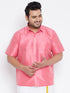 Vastramay Men's Plus Size Pink Silk Blend Ethnic Shirt