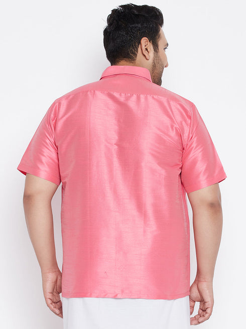Vastramay Men's Plus Size Pink Silk Blend Ethnic Shirt